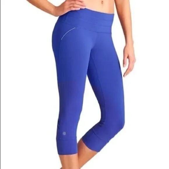 ATHLETA Relay Capri‎ Amalfi Blue reflective Legging Womens Size XXS Yoga Running - Picture 1 of 9